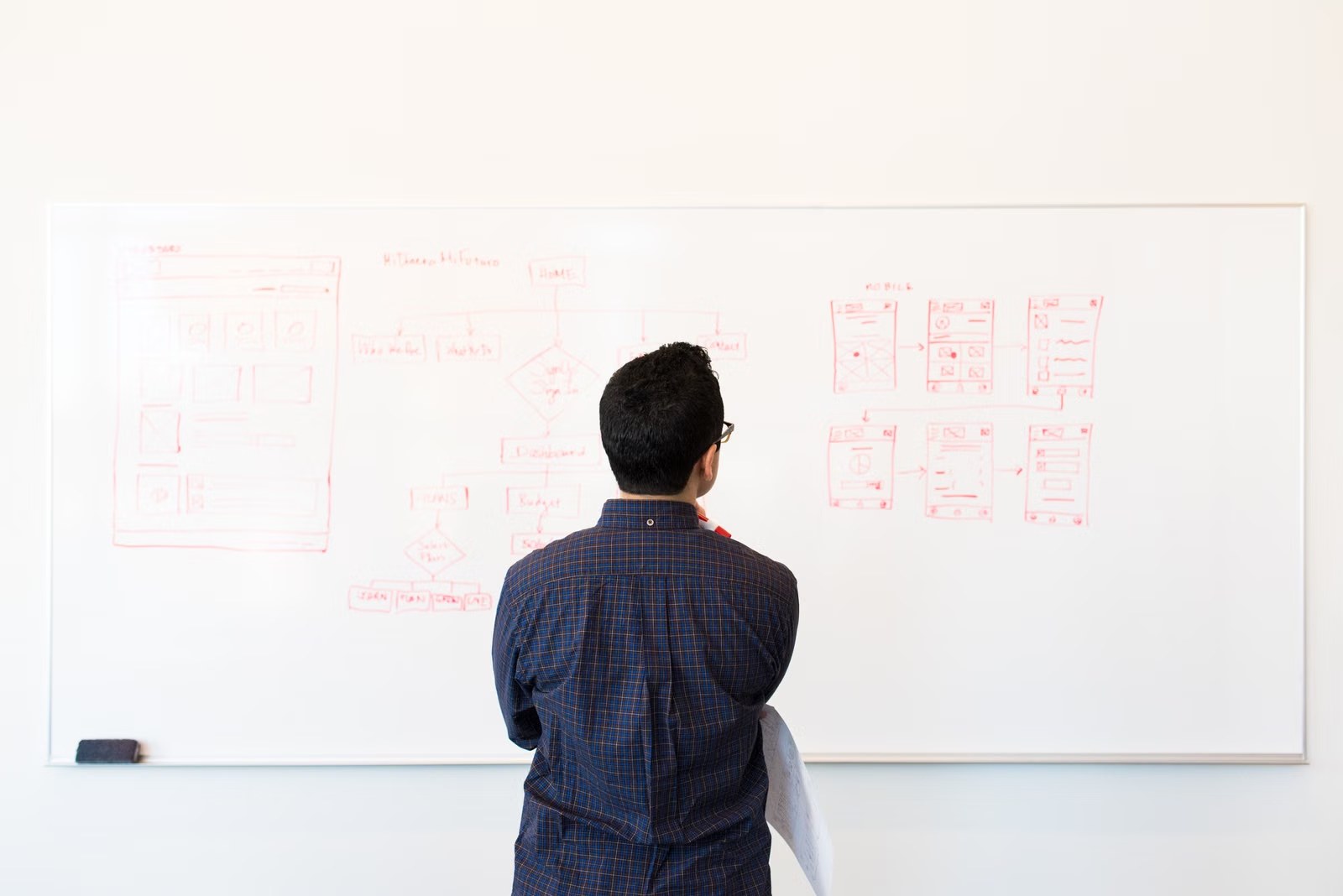 A solutions architect mapping a deployment on a whiteboard