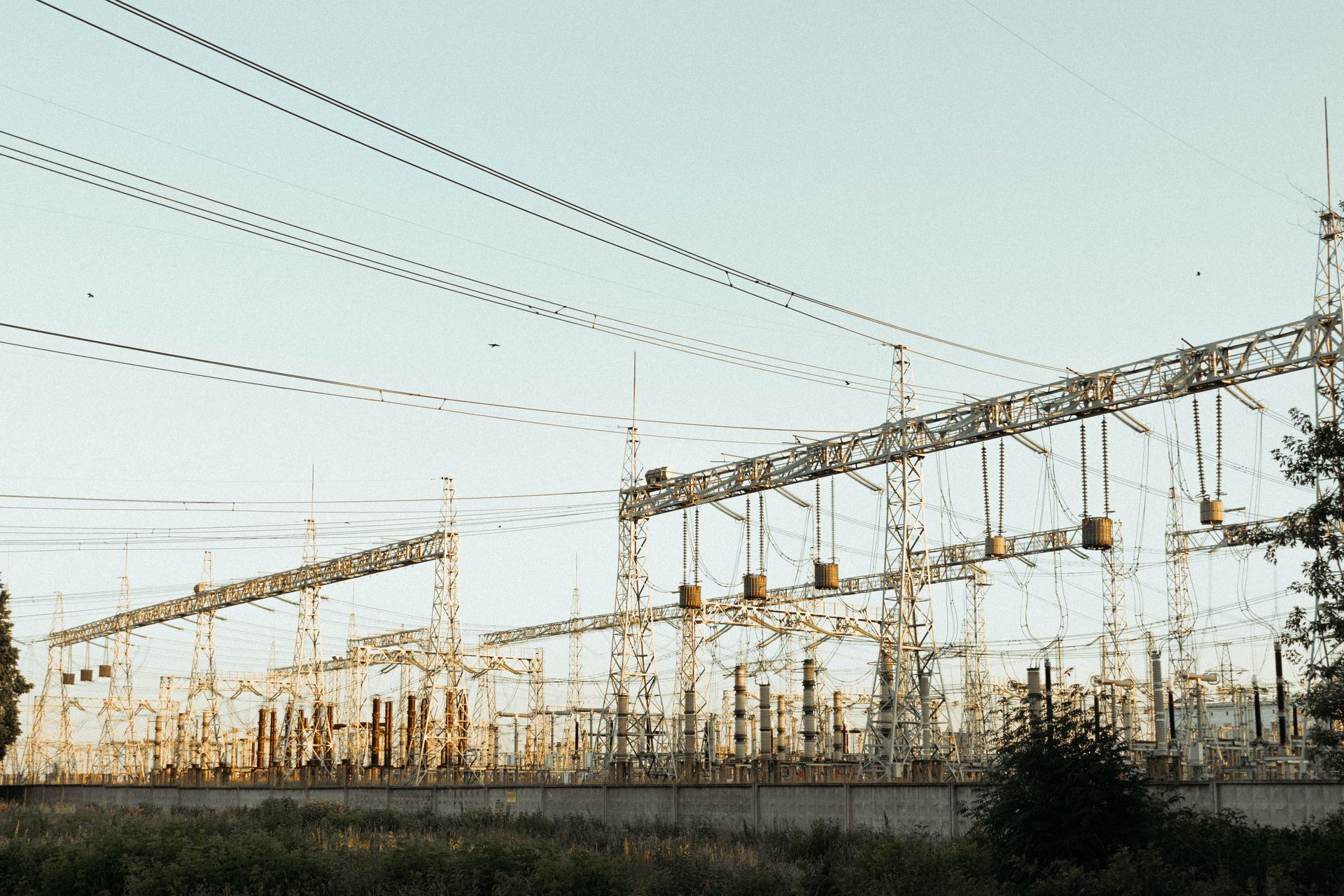 Energy infrastructure with engineers at work